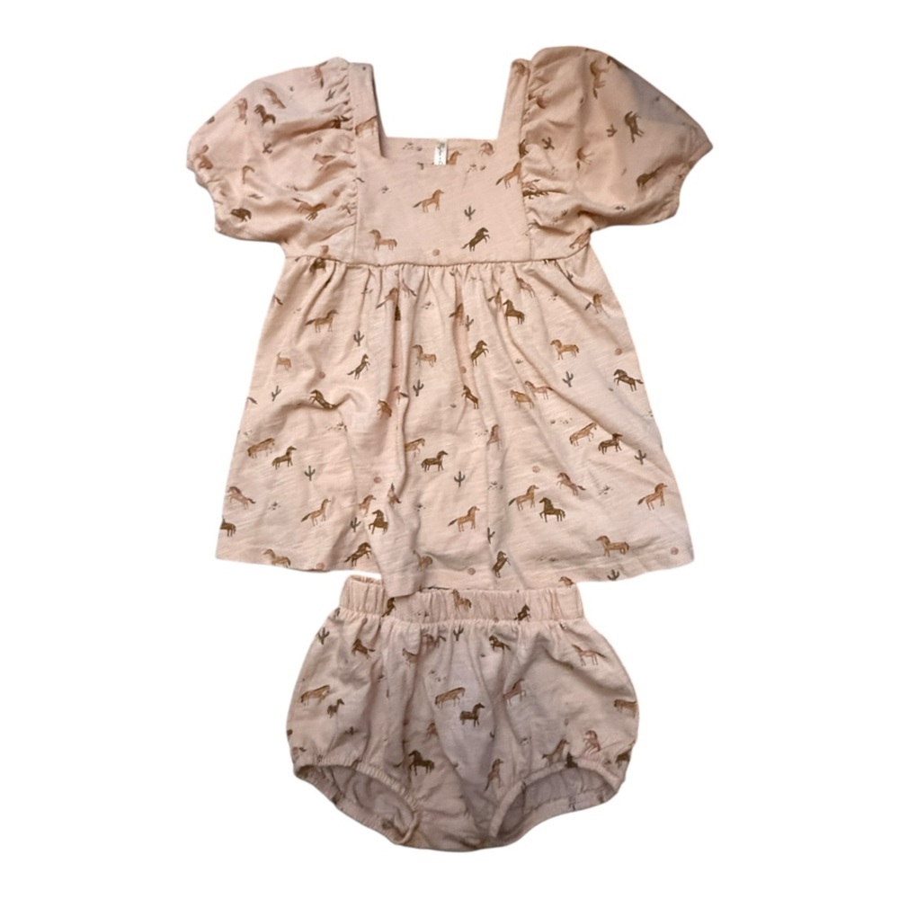 Rylee + Cru Cotton Horse Print Dress & Panties